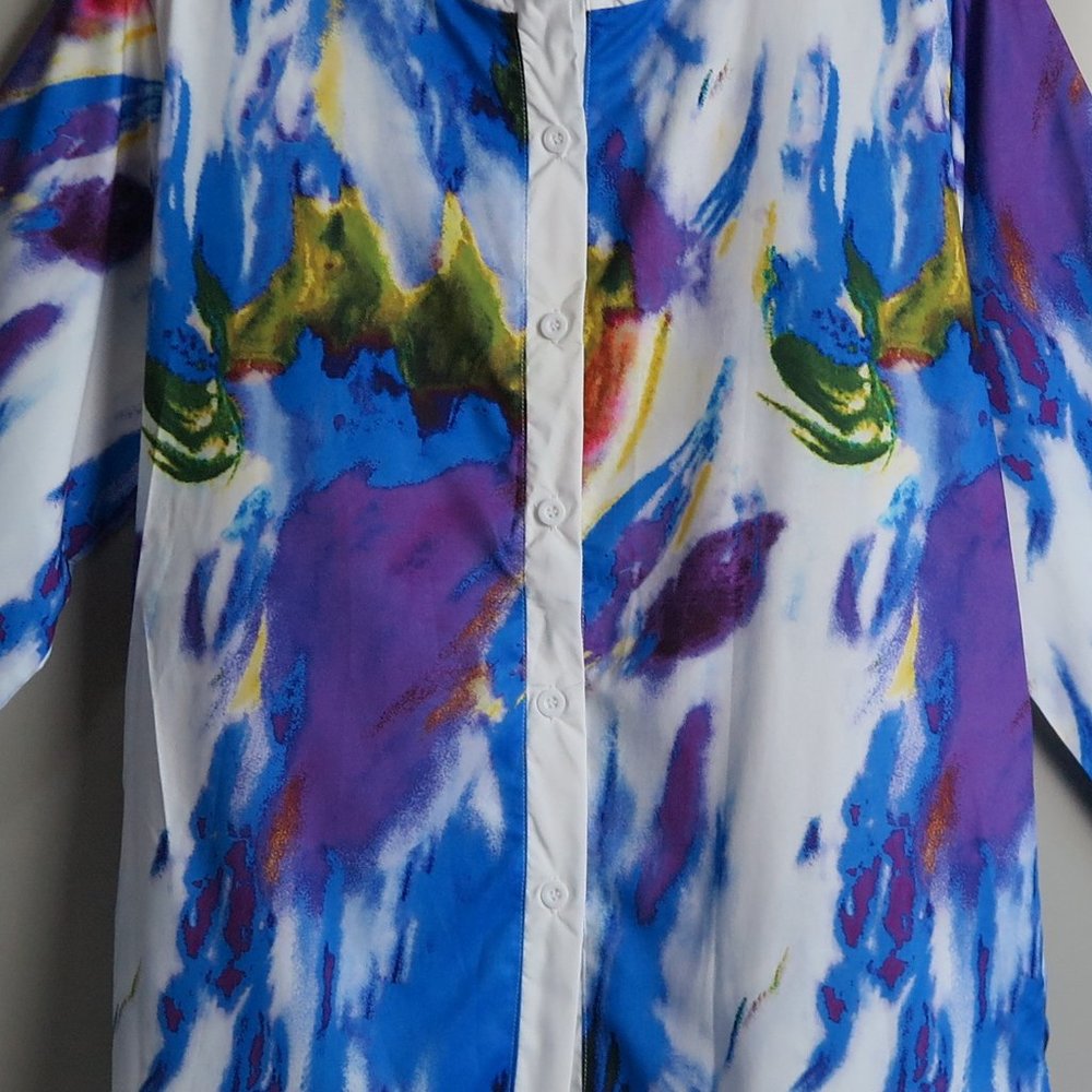 NWOT MISSLOOK Multi-Color Printed Turn-Down Collar Button-Up Tunic Blouse Sz 3XL - Picture 4 of 9